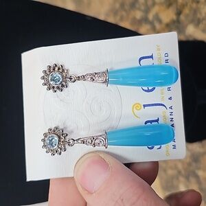 Sajen aquamarine earrings with something like star sapphire set in silver